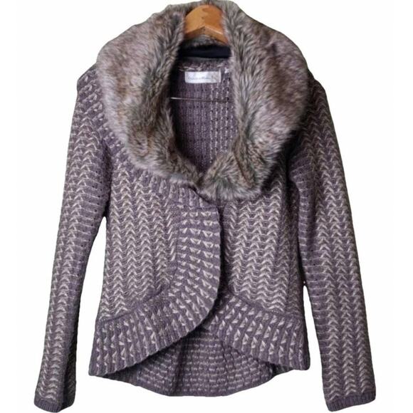 ANTHROPOLOGIE CHARLIE ROBIN Brown Tan Rushcliffe Fur Collar Cardigan Sweater S - Picture 11 of 11
